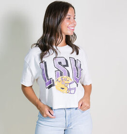 Off White LSU Helmet Fade Cropped Tee
