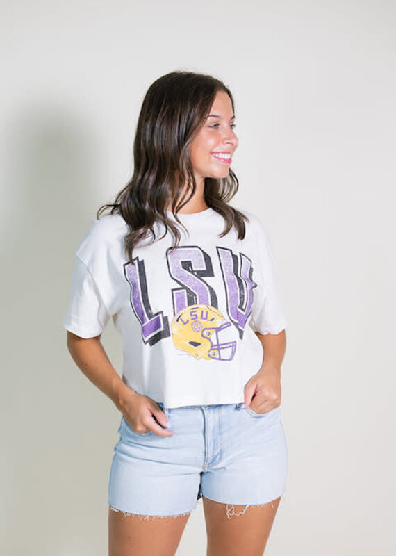 Off White LSU Helmet Fade Cropped Tee
