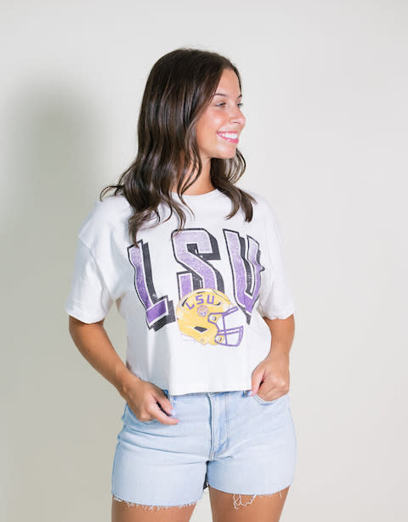 Off White LSU Helmet Fade Cropped Tee