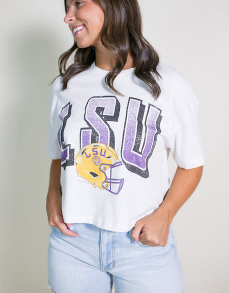Off White LSU Helmet Fade Cropped Tee
