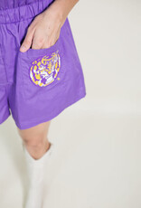 Queen of Sparkles Licensed Purple & Gold LSU Tiger Head Pocket Romper