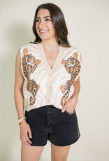 Queen of Sparkles Ivory Climbing Tiger Button Up Vest