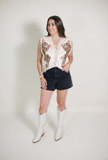 Queen of Sparkles Ivory Climbing Tiger Button Up Vest