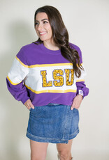 Queen of Sparkles Licensed LSU Colorblock Jeweled Letter Sweatshirt