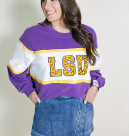 Queen of Sparkles Licensed LSU Colorblock Jeweled Letter Sweatshirt