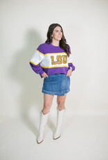Queen of Sparkles Licensed LSU Colorblock Jeweled Letter Sweatshirt