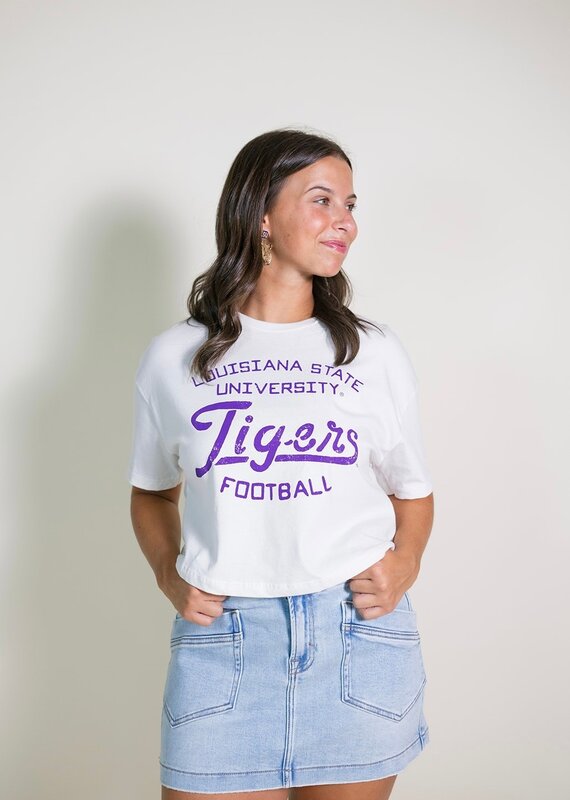 Off White LSU Tigers Cropped Football Stencil Tee