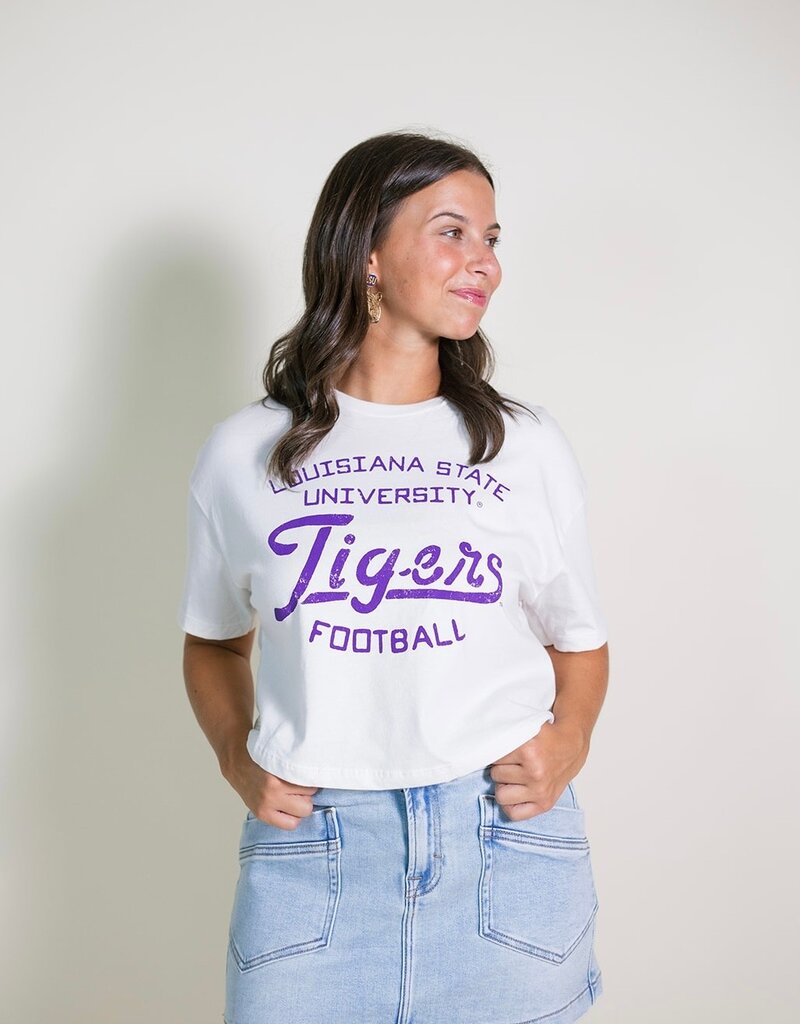 Off White LSU Tigers Cropped Football Stencil Tee