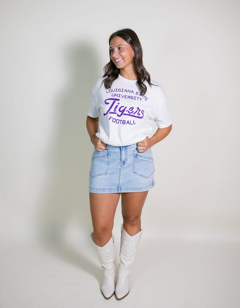 Off White LSU Tigers Cropped Football Stencil Tee