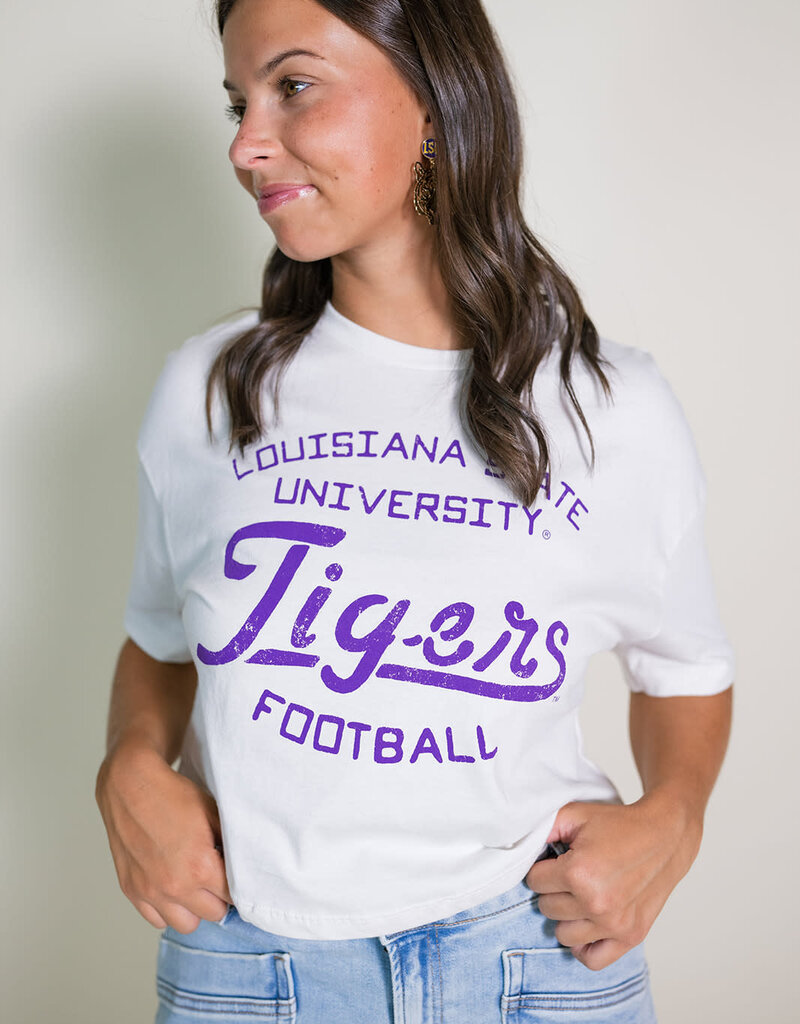 Off White LSU Tigers Cropped Football Stencil Tee