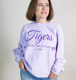 Lilac LSU Tigers Bows Corded Crew Sweatshirt