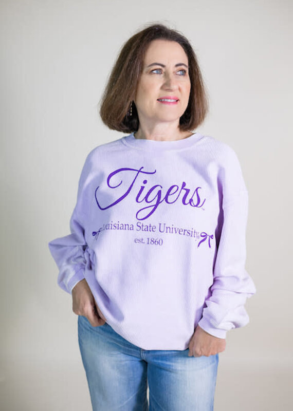 Lilac LSU Tigers Bows Corded Crew Sweatshirt