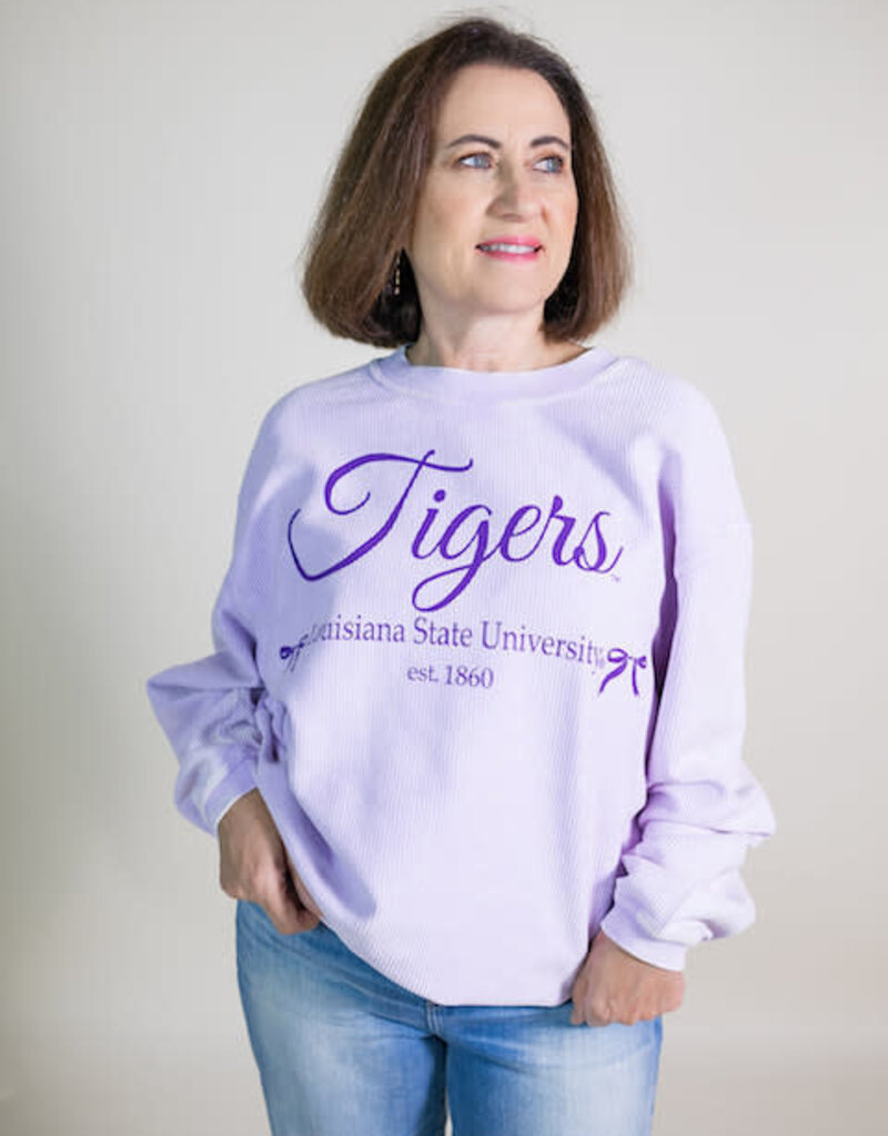 Lilac LSU Tigers Bows Corded Crew Sweatshirt