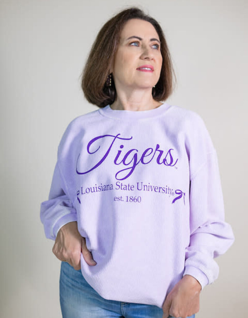 Lilac LSU Tigers Bows Corded Crew Sweatshirt
