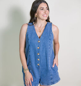 Paige Button Front Denim Romper