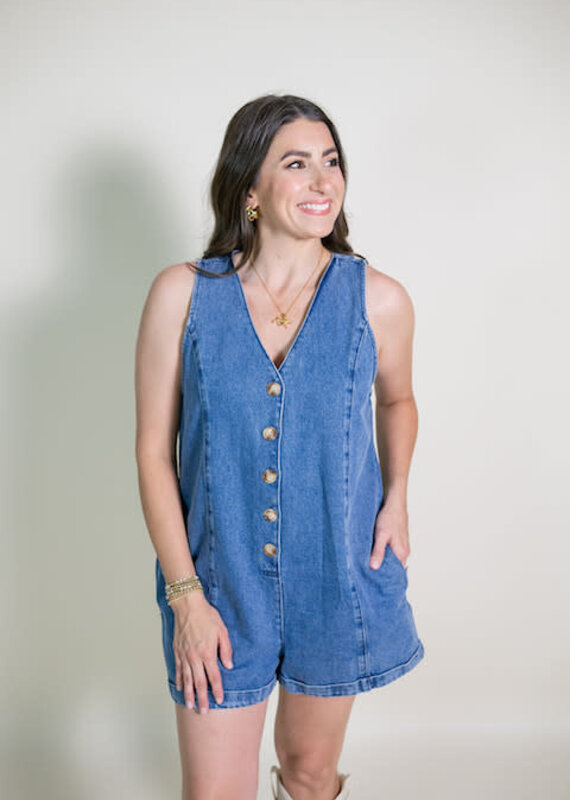 Paige Button Front Denim Romper