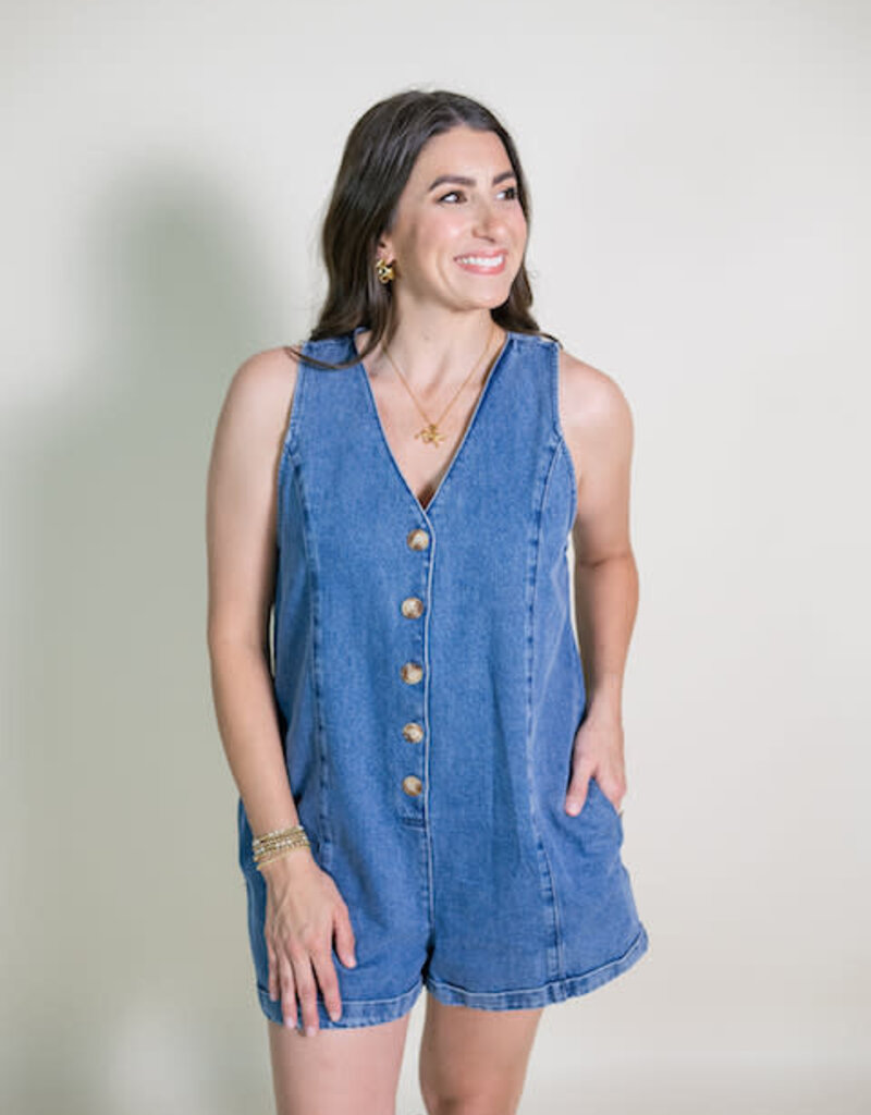 Paige Button Front Denim Romper