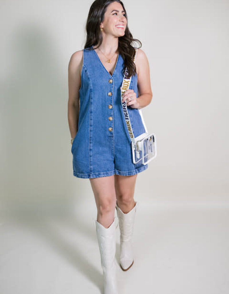 Paige Button Front Denim Romper