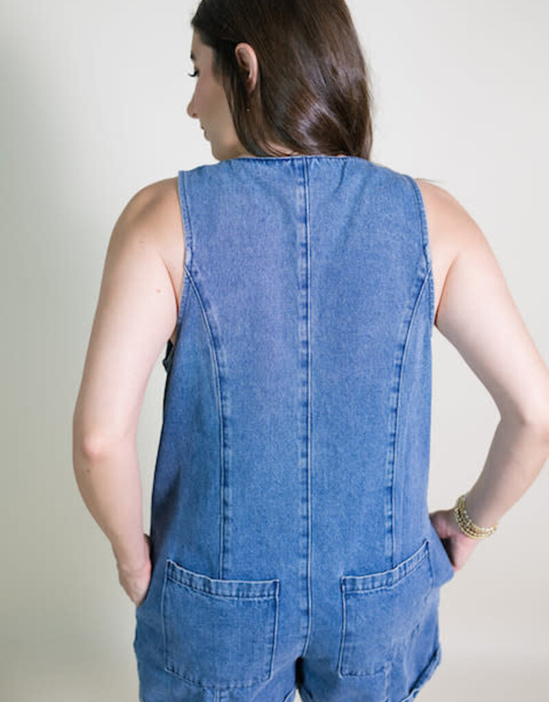 Paige Button Front Denim Romper
