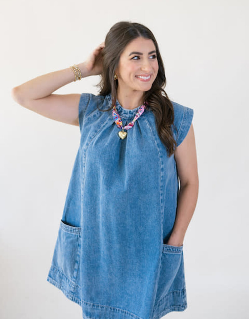 Wina Pleated Denim Swing Dress