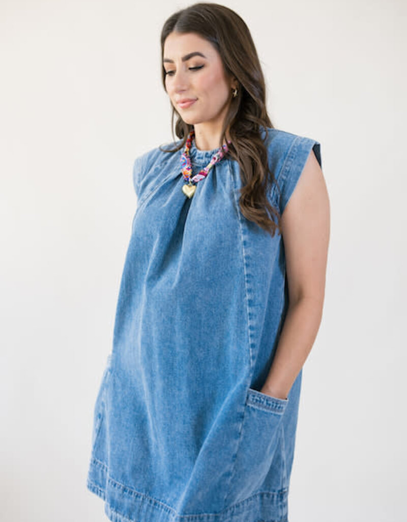 Wina Pleated Denim Swing Dress