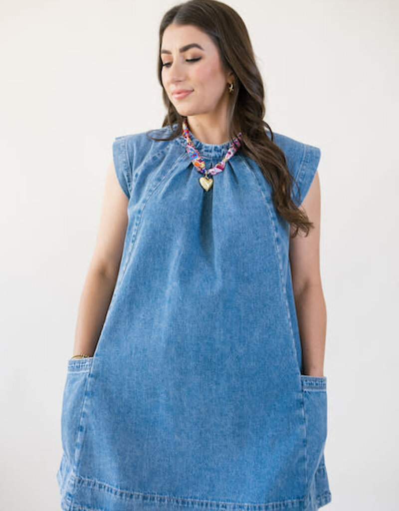 Wina Pleated Denim Swing Dress