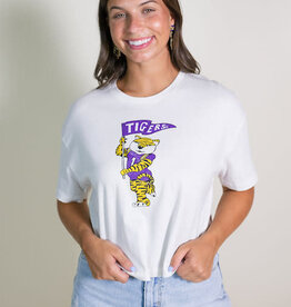 Off White LSU Mascot Flag Cropped Tee