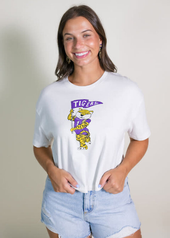Off White LSU Mascot Flag Cropped Tee