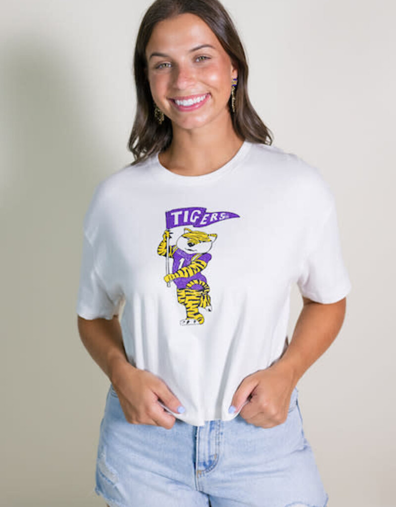 Off White LSU Mascot Flag Cropped Tee