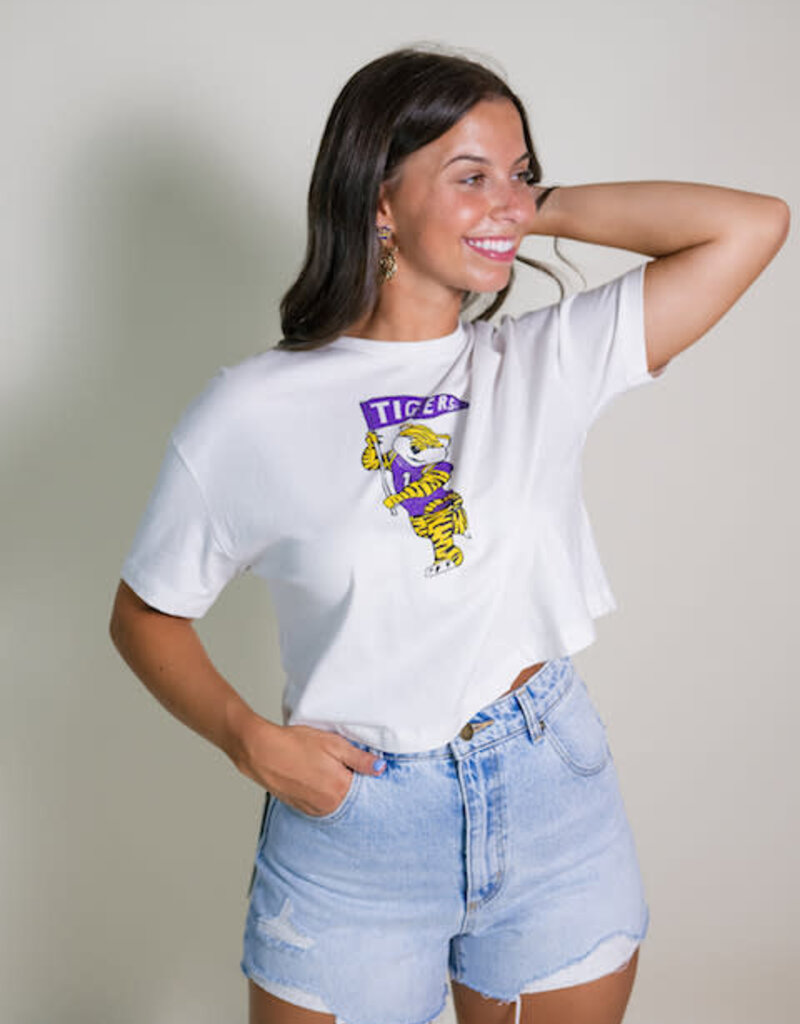 Off White LSU Mascot Flag Cropped Tee