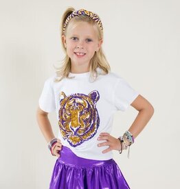 Girls Sequin Tiger Face Boxy Tee
