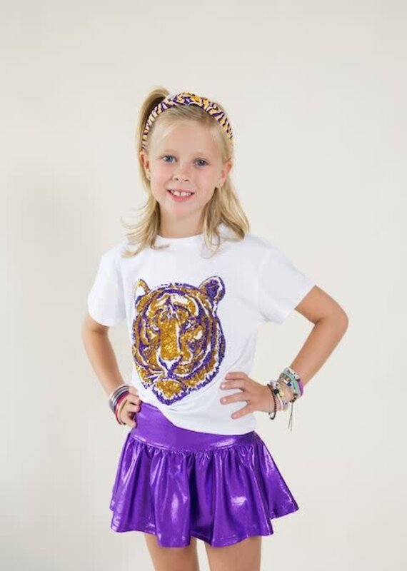 Girls Sequin Tiger Face Boxy Tee