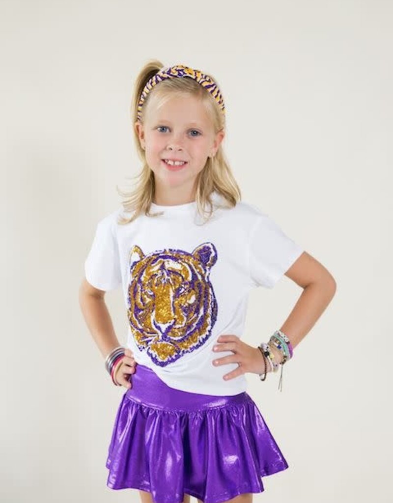 Girls Sequin Tiger Face Boxy Tee