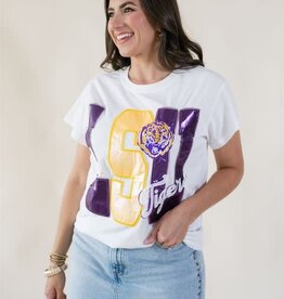 Queen of Sparkles Licensed LSU Metallic Word w/ Icons Tee