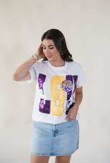 Queen of Sparkles Licensed LSU Metallic Word w/ Icons Tee