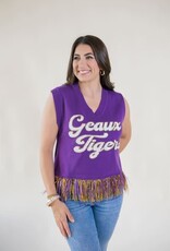Queen of Sparkles Licensed LSU Geaux Tigers Feather Bottom Sweater Tank