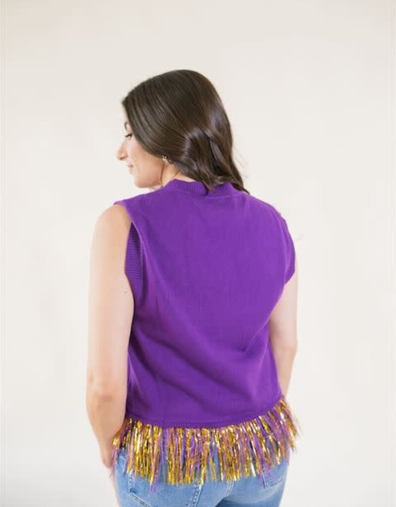 Queen of Sparkles Licensed LSU Geaux Tigers Feather Bottom Sweater Tank