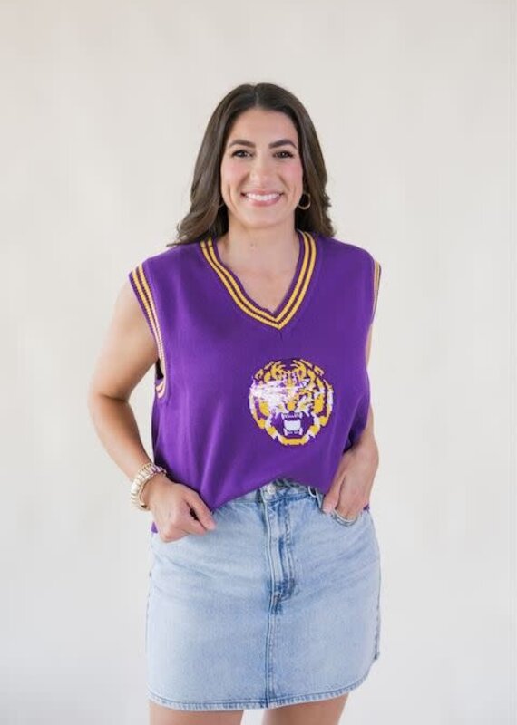Queen of Sparkles Licensed LSU Small Mascot Sweater Vest