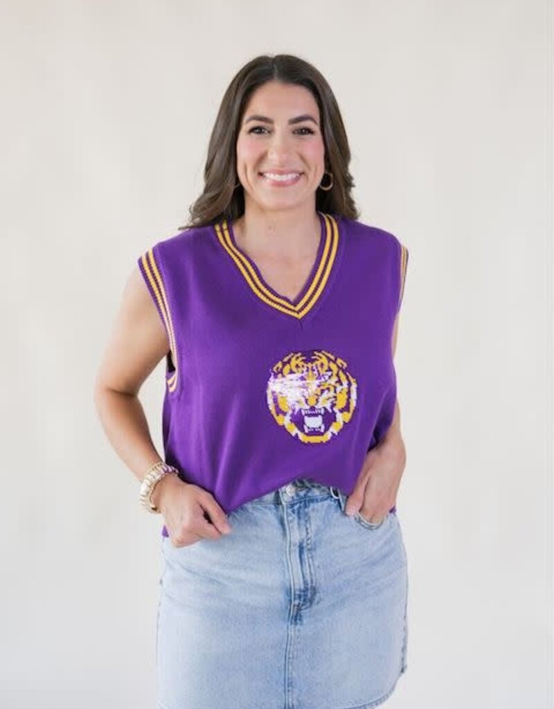 Queen of Sparkles Licensed LSU Small Mascot Sweater Vest