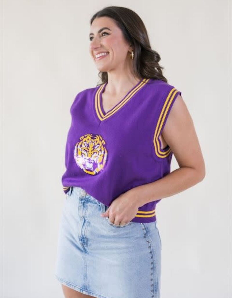 Queen of Sparkles Licensed LSU Small Mascot Sweater Vest