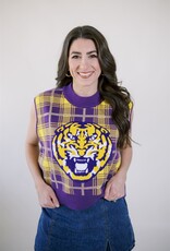 Queen of Sparkles Licensed Purple & Gold Plaid LSU Sweater Vest