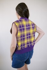 Queen of Sparkles Licensed Purple & Gold Plaid LSU Sweater Vest