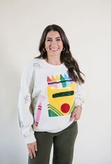 Queen of Sparkles Beige Multi Crayon & Doodle Sweatshirt