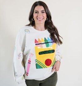 Queen of Sparkles Beige Multi Crayon & Doodle Sweatshirt