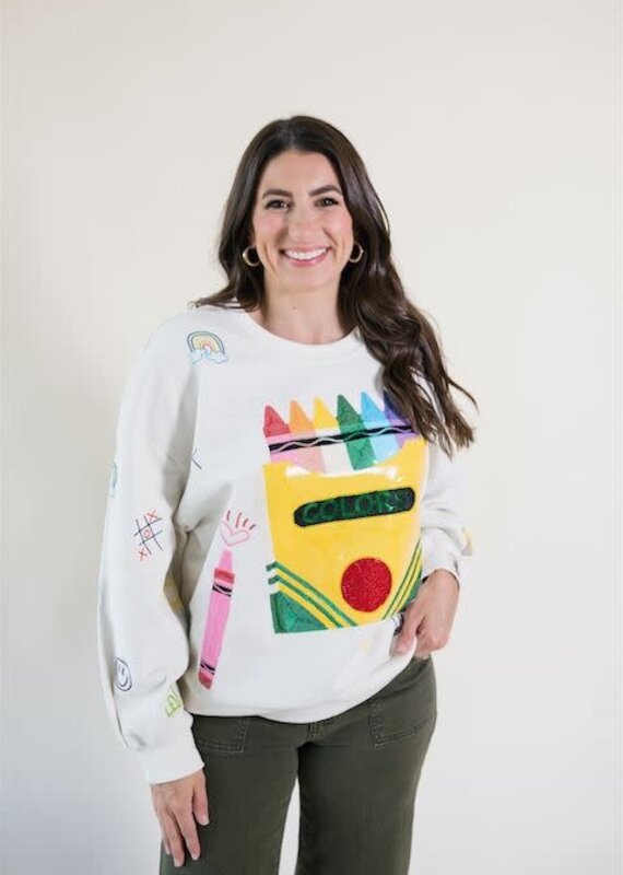 Queen of Sparkles Beige Multi Crayon & Doodle Sweatshirt