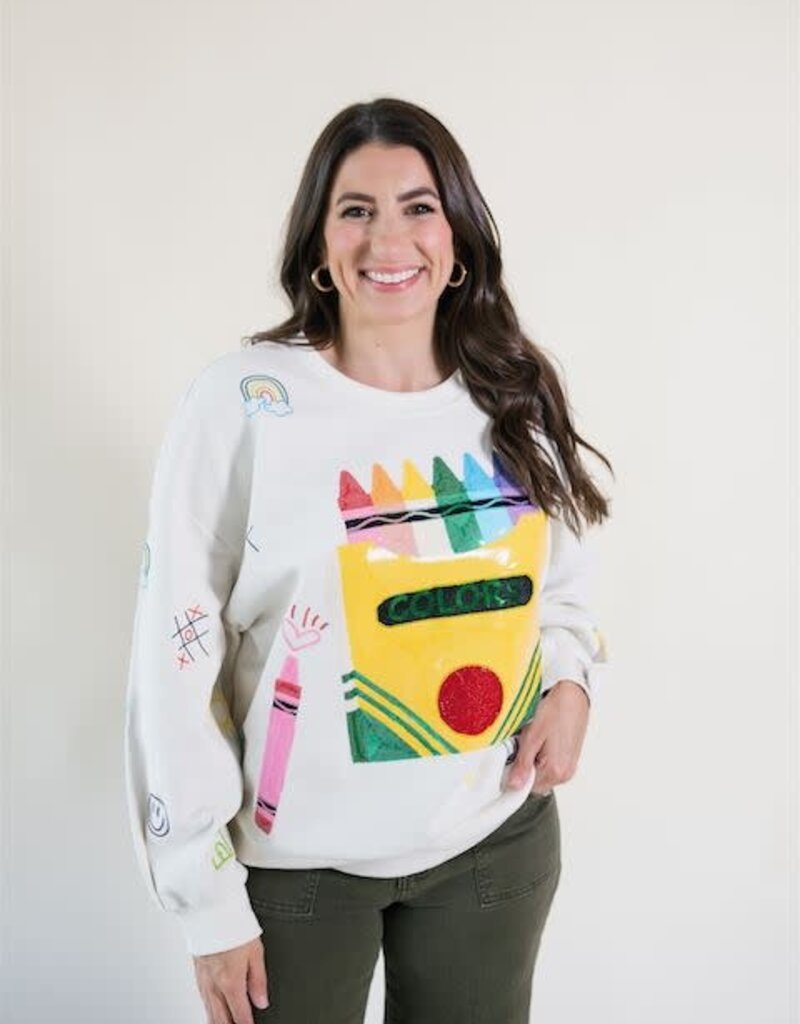 Queen of Sparkles Beige Multi Crayon & Doodle Sweatshirt