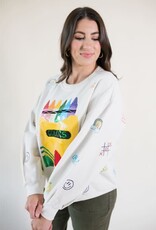 Queen of Sparkles Beige Multi Crayon & Doodle Sweatshirt