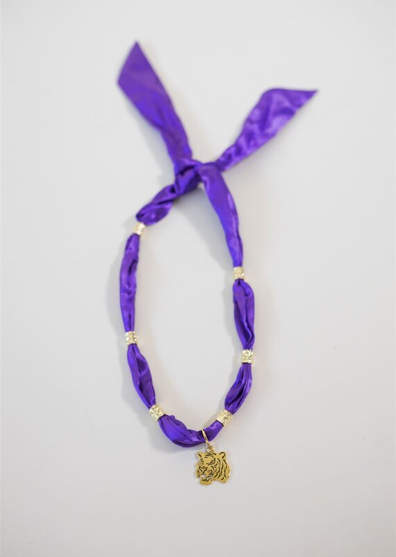 Purple Tiger Charm Scarf Necklace