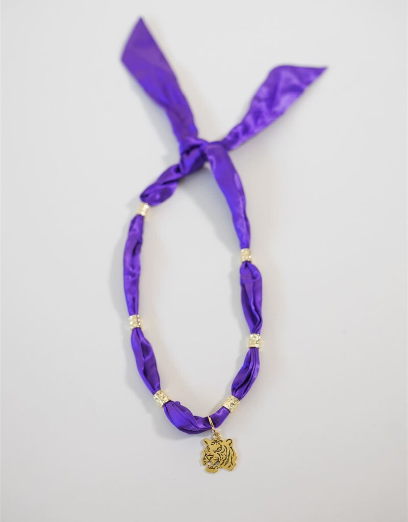 Purple Tiger Charm Scarf Necklace