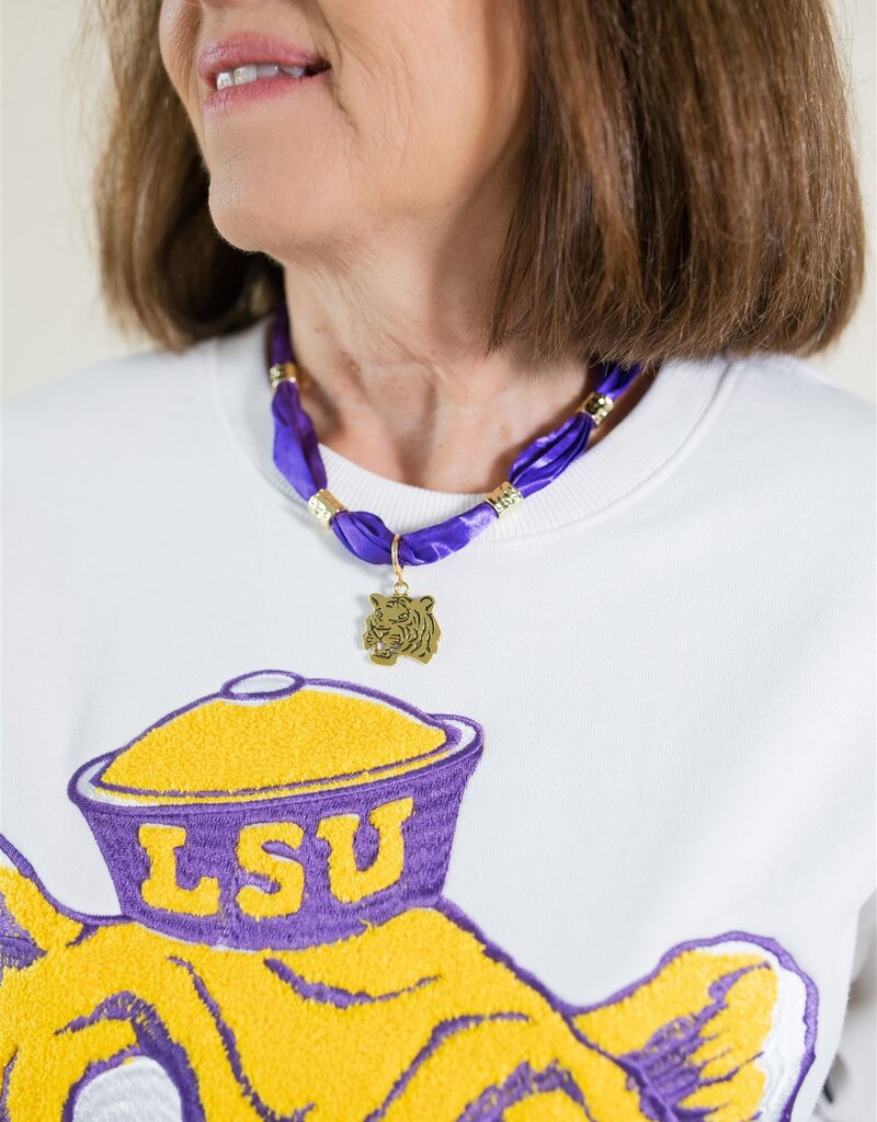 Purple Tiger Charm Scarf Necklace